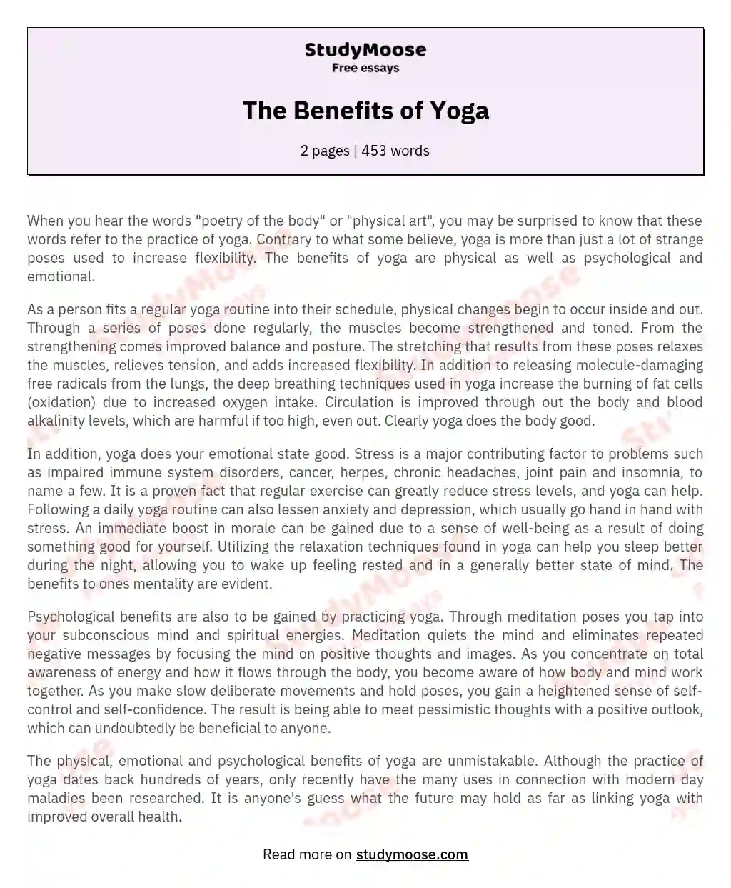 The Benefits of Yoga essay