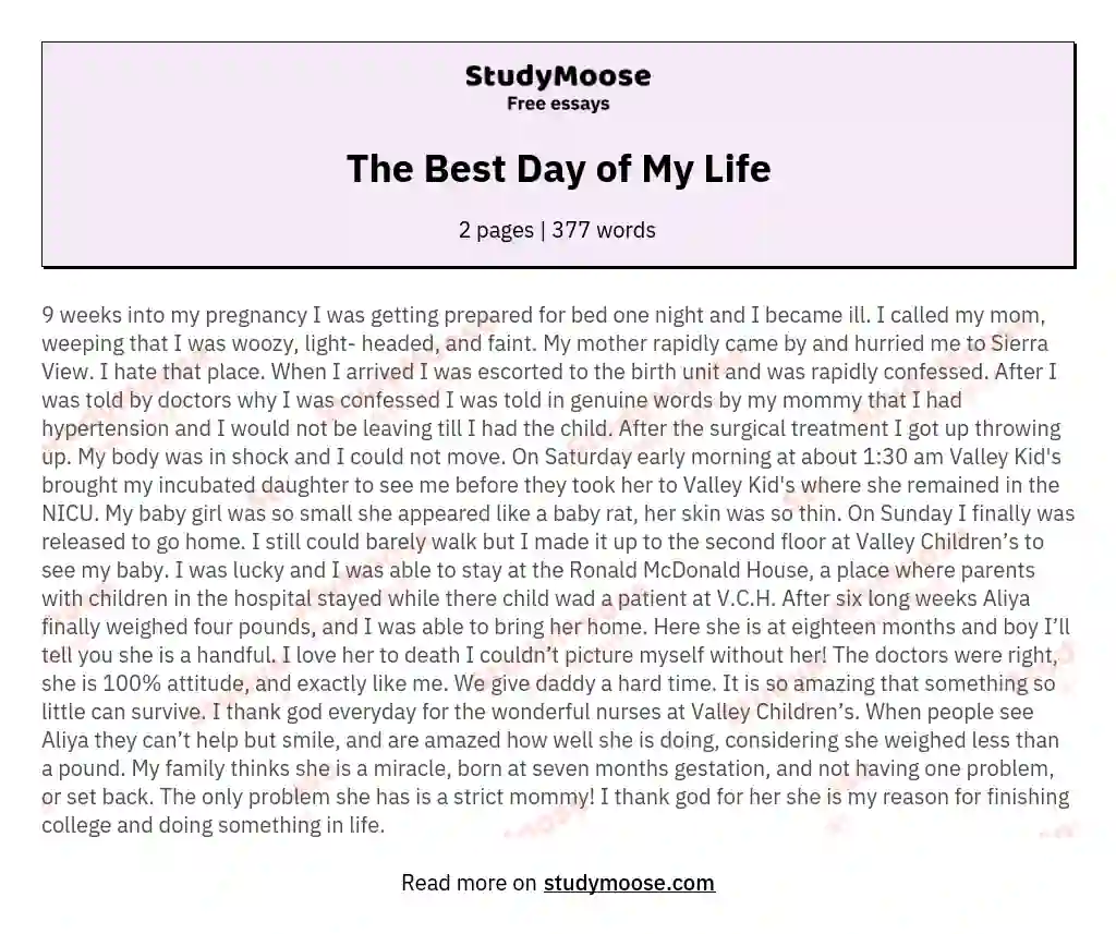 The Best Day of My Life essay