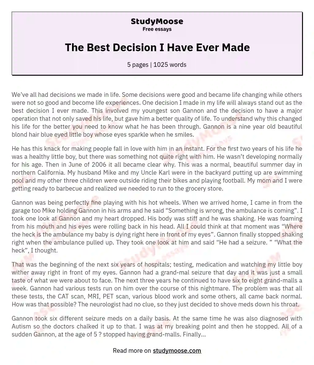The Best Decision I Have Ever Made essay
