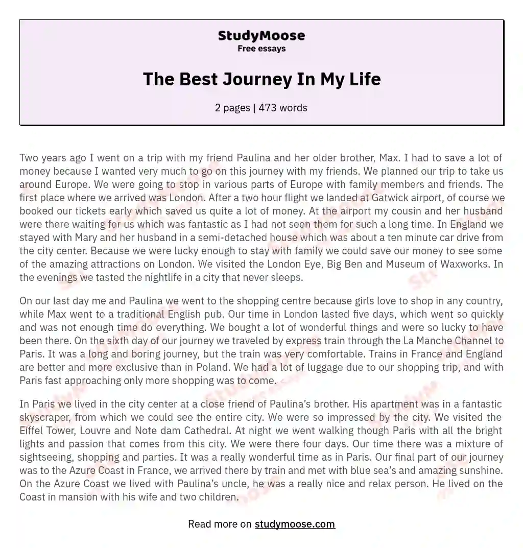 The Best Journey In My Life essay