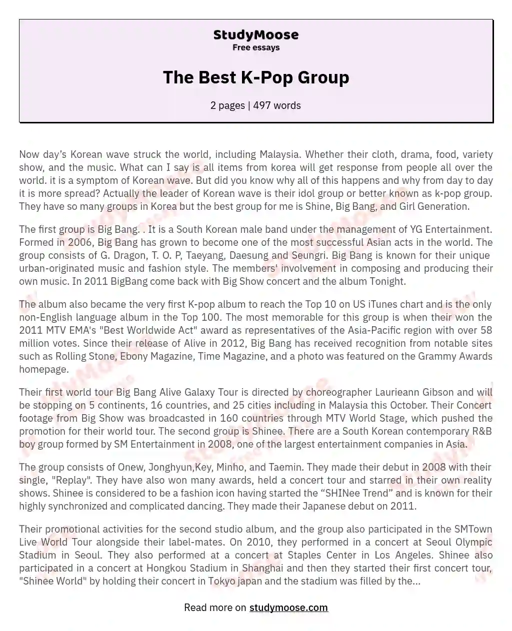 The Best K-Pop Group essay