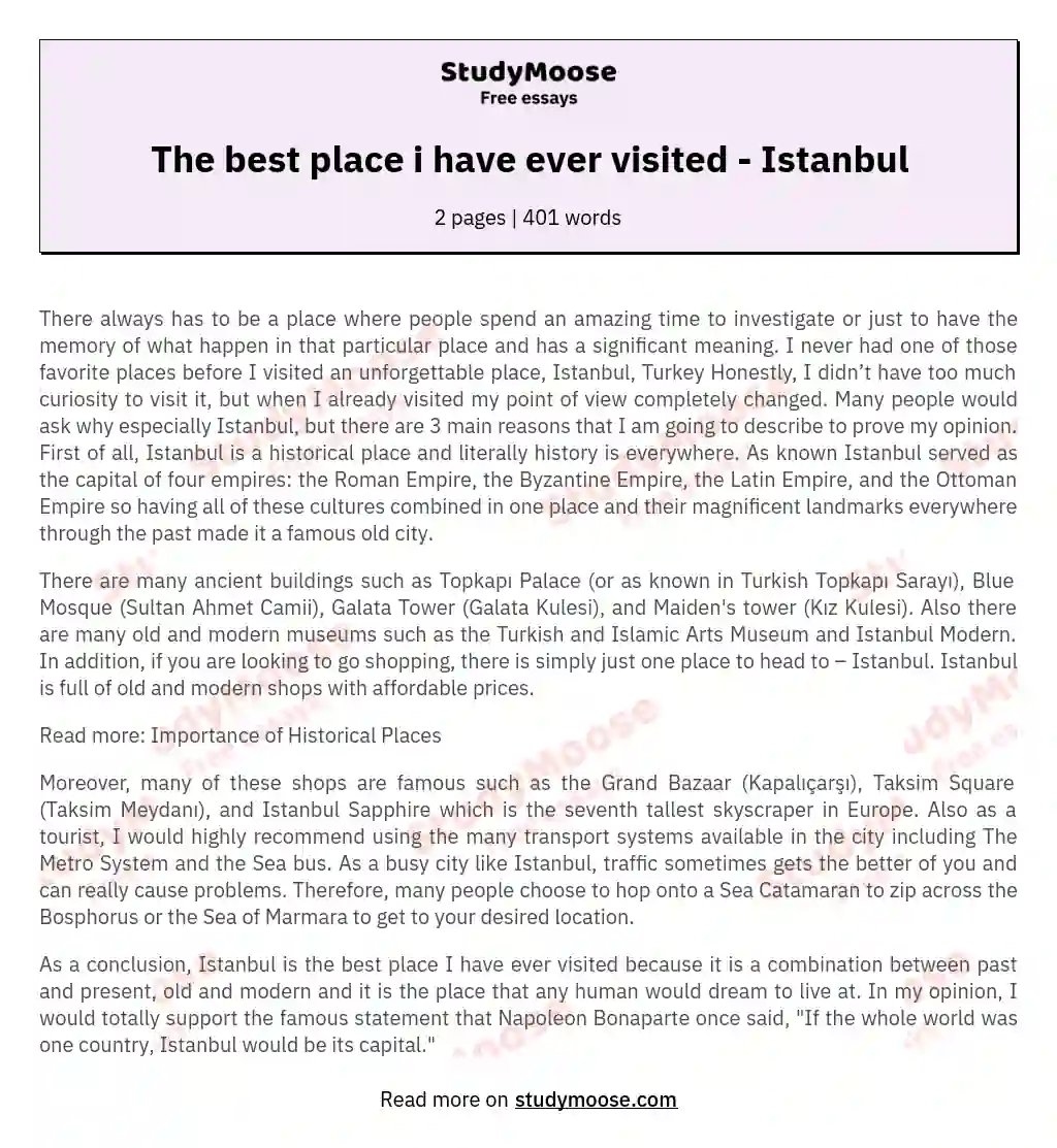 The best place i have ever visited - Istanbul essay