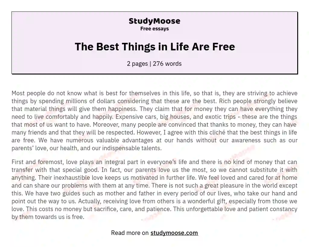 The Best Things in Life Are Free essay