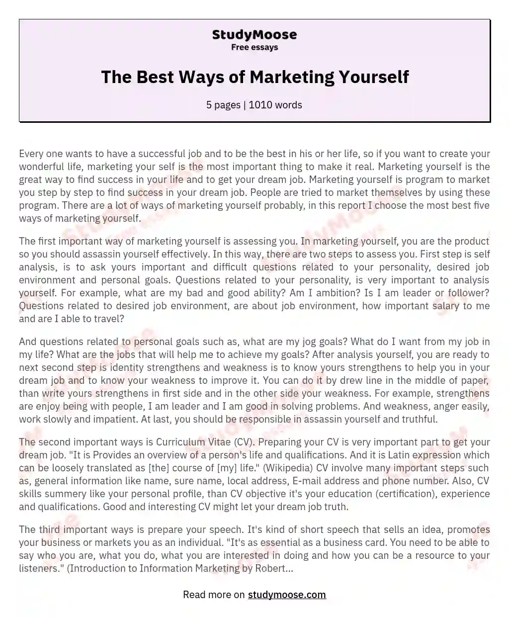 The Best Ways of Marketing Yourself essay