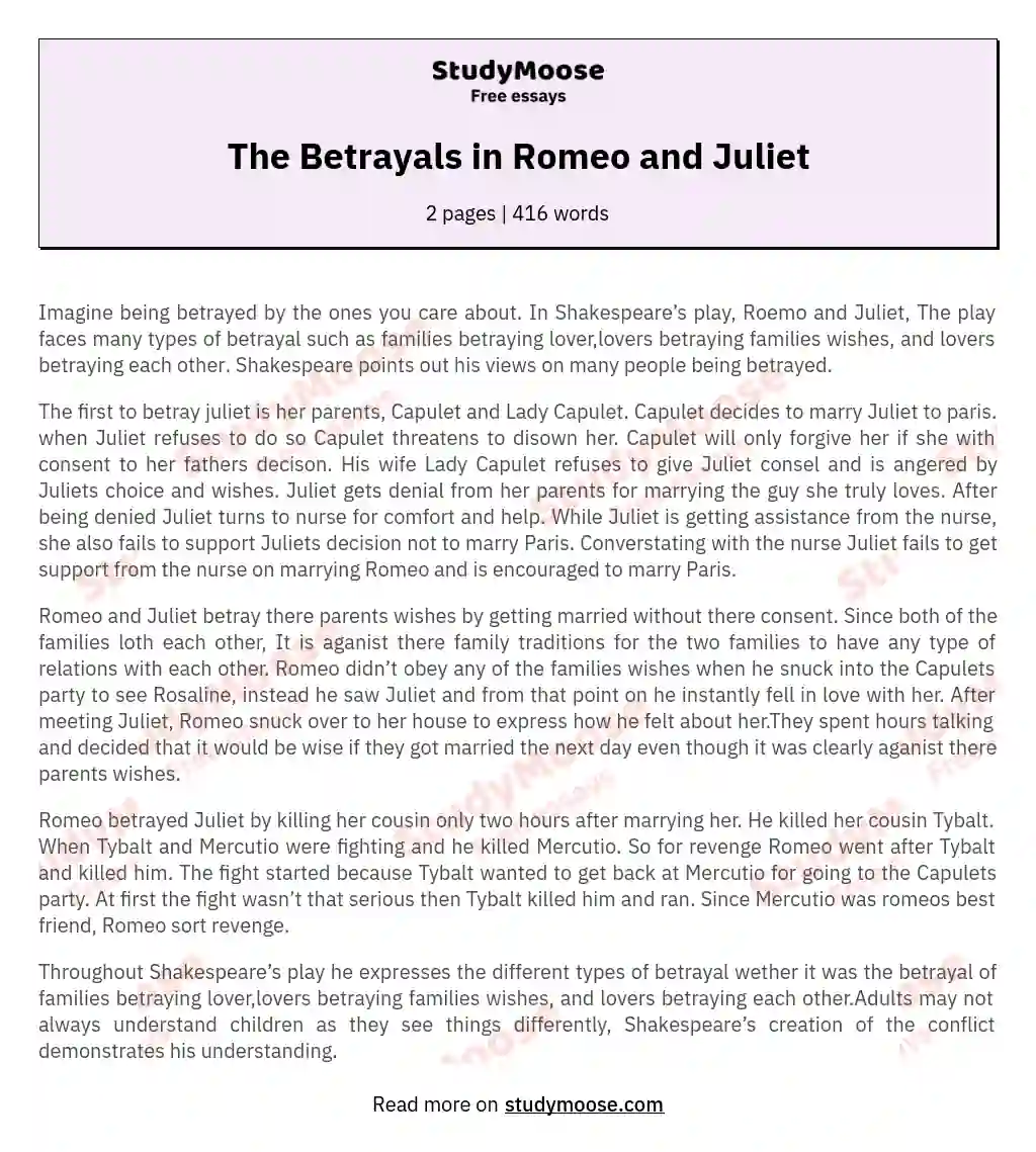 The Betrayals in Romeo and Juliet essay