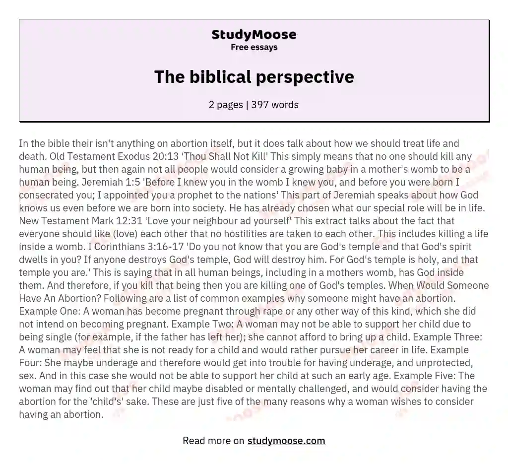 The biblical perspective essay