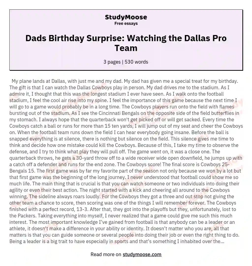 Dads Birthday Surprise: Watching the Dallas Pro Team essay