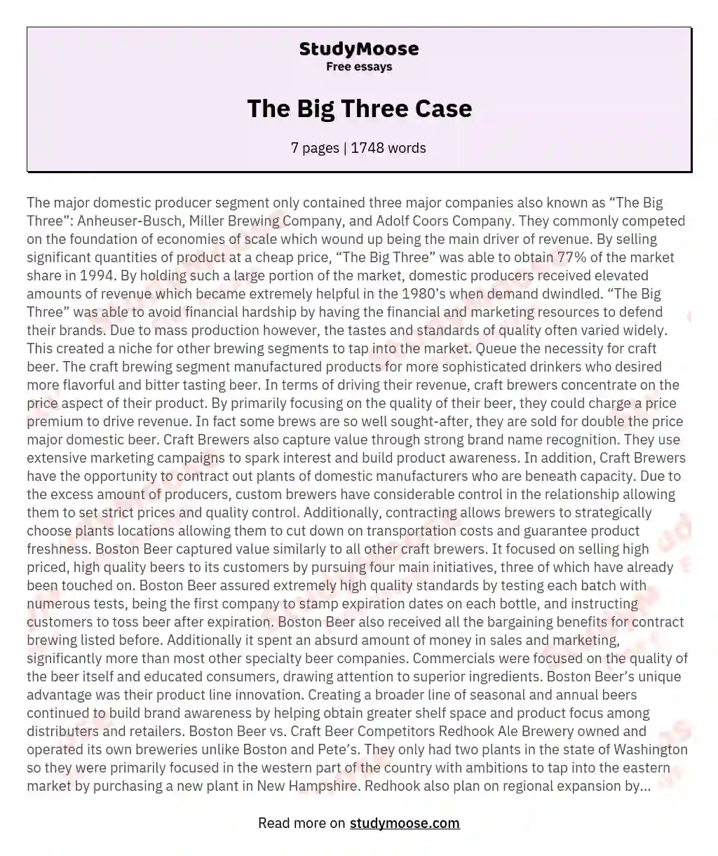 The Big Three Case essay
