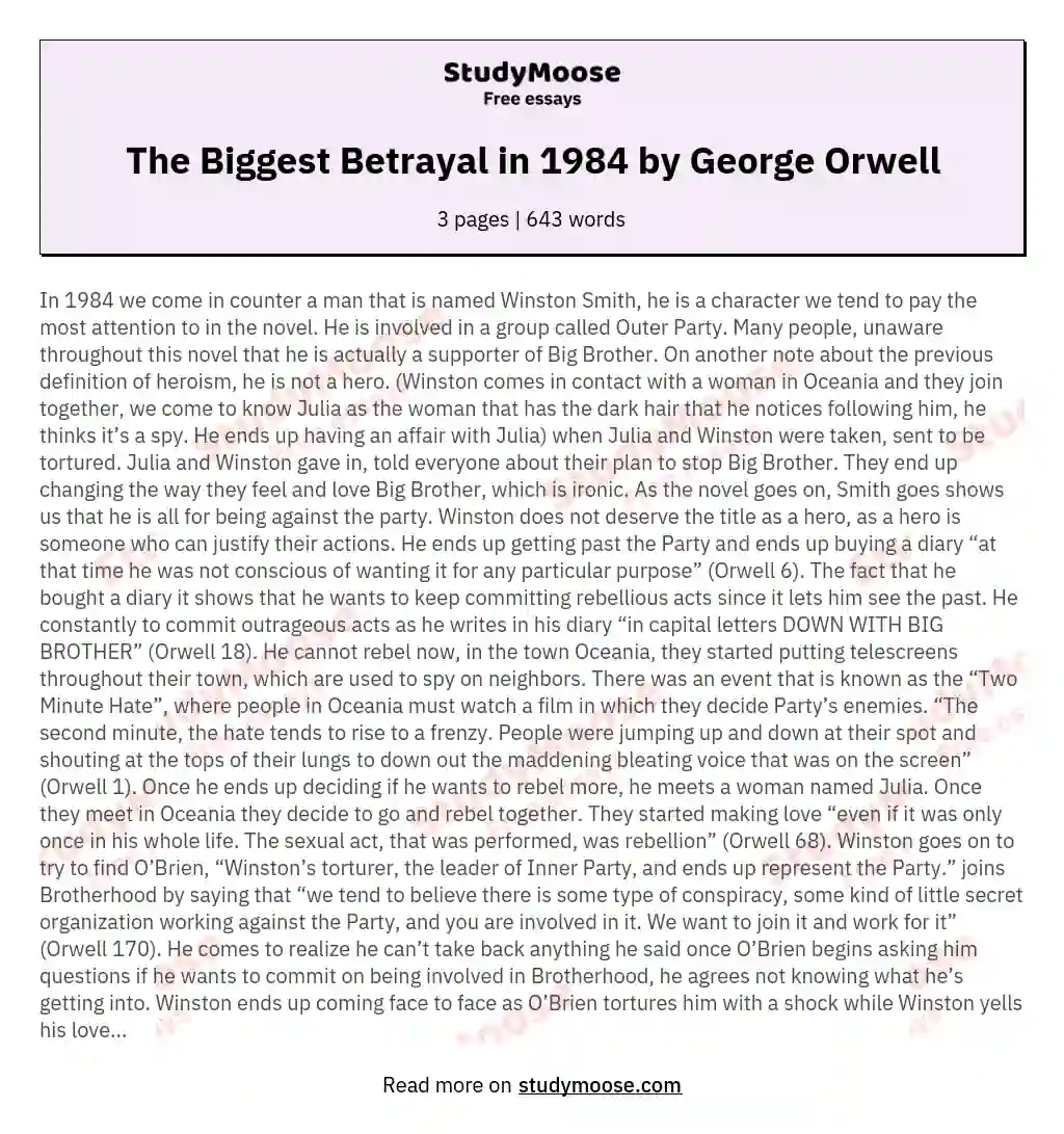 The Biggest Betrayal in 1984 by George Orwell essay