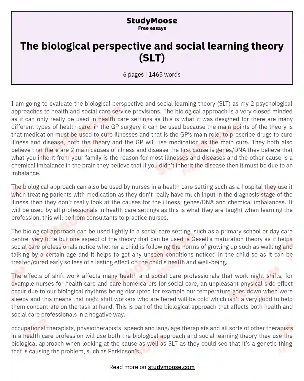 The biological perspective and social learning theory (SLT) essay