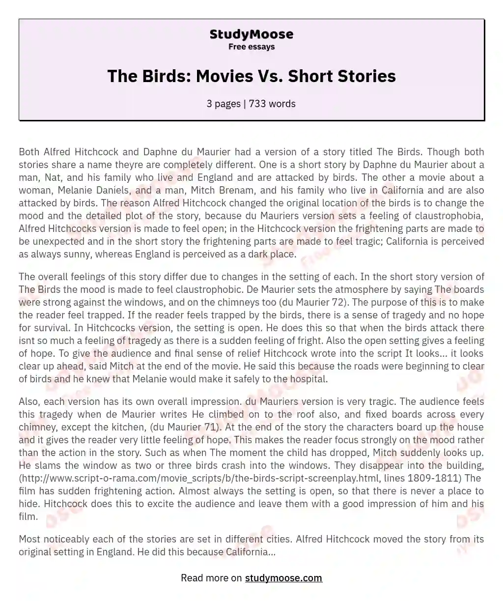 The Birds: Movies Vs. Short Stories
