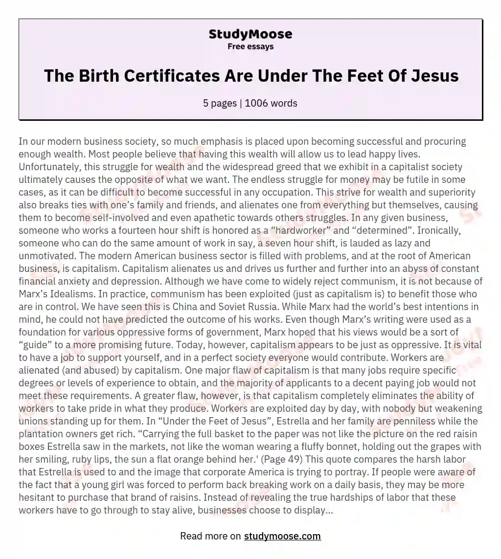 The Birth Certificates Are Under The Feet Of Jesus essay