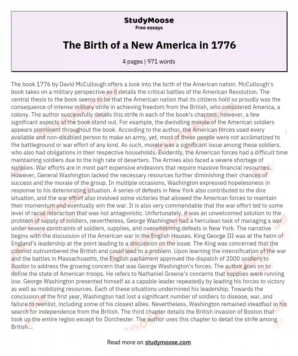 The Birth of a New America in 1776 essay