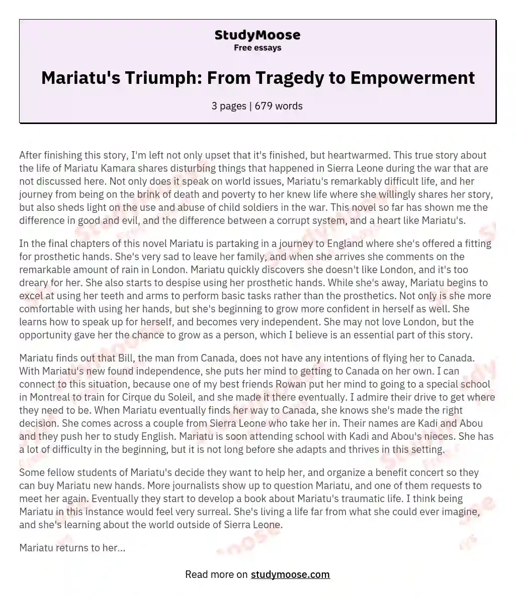 Mariatu's Triumph: From Tragedy to Empowerment essay