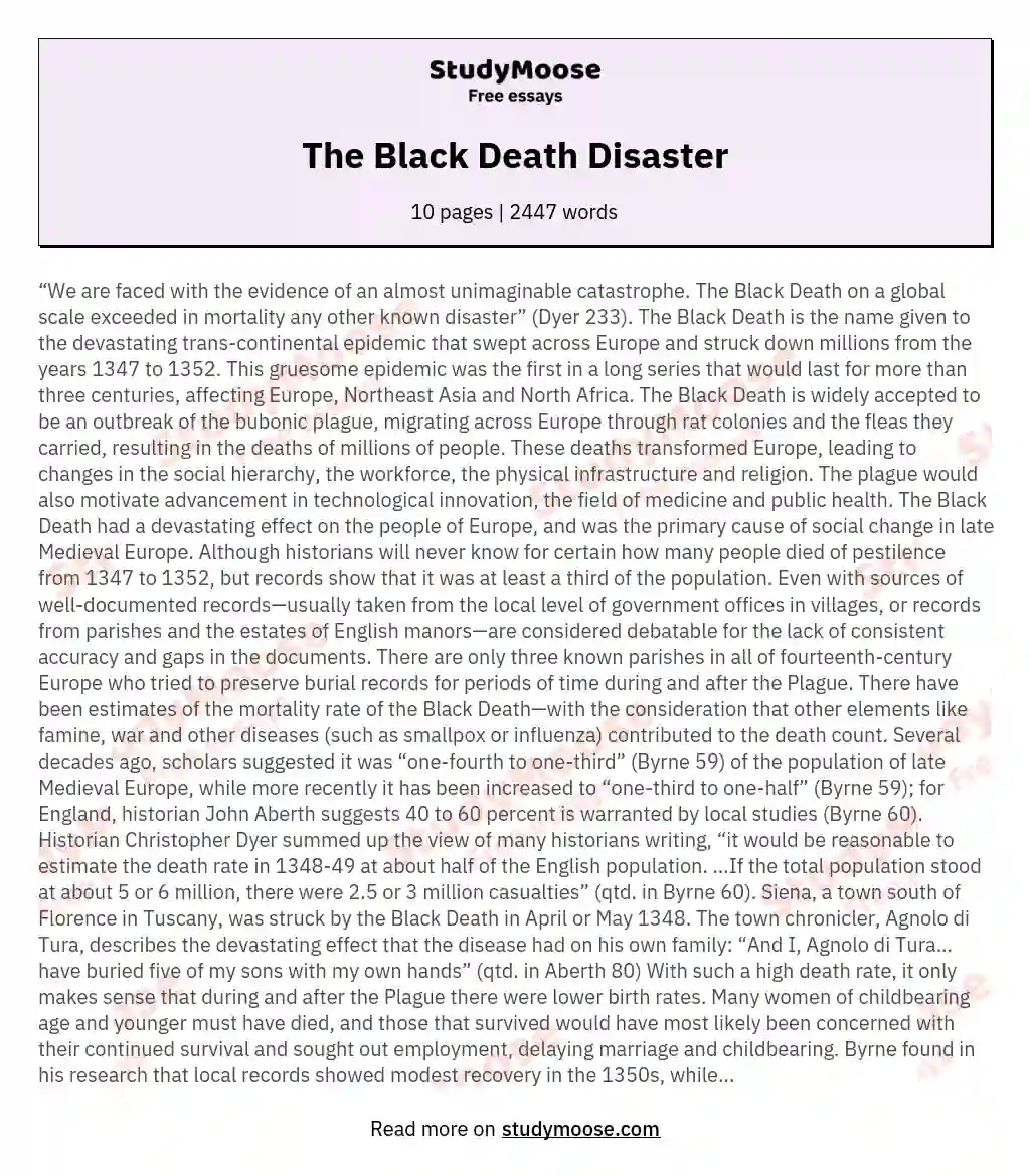 The Black Death Disaster essay