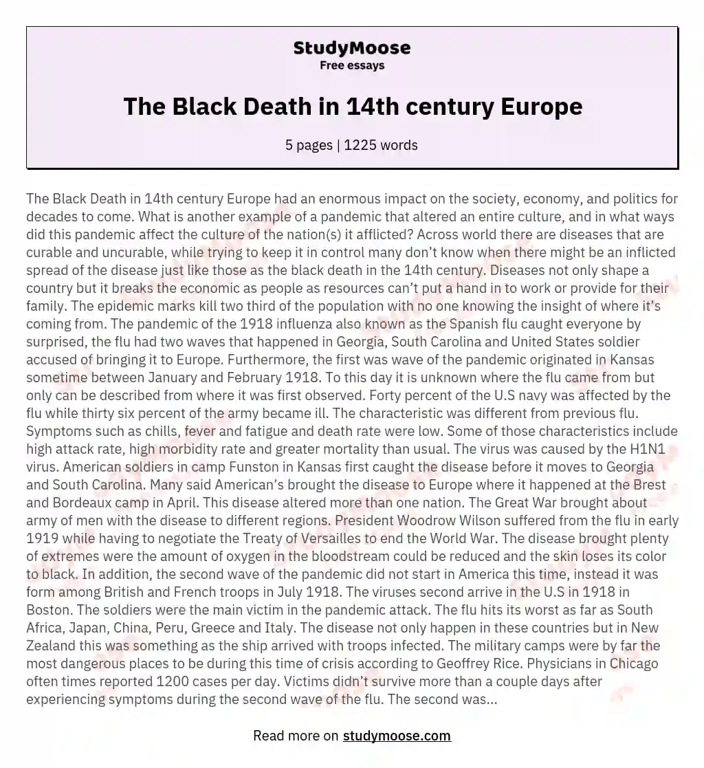 The Black Death in 14th century Europe essay