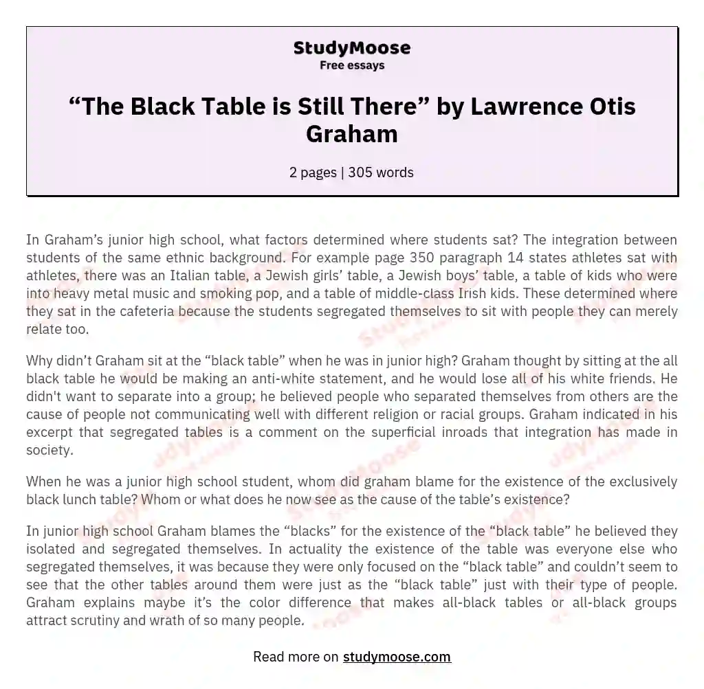 “The Black Table is Still There” by Lawrence Otis Graham essay
