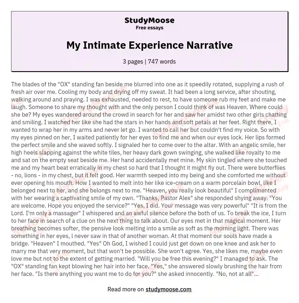 My Intimate Experience Narrative essay