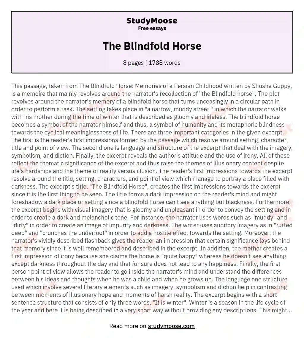 The Blindfold Horse essay