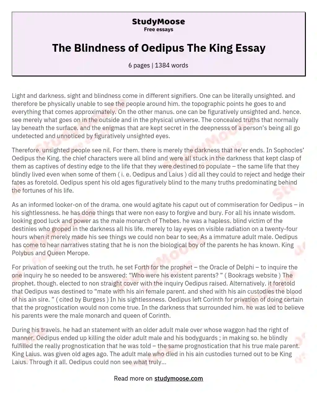 The Blindness of Oedipus The King Essay