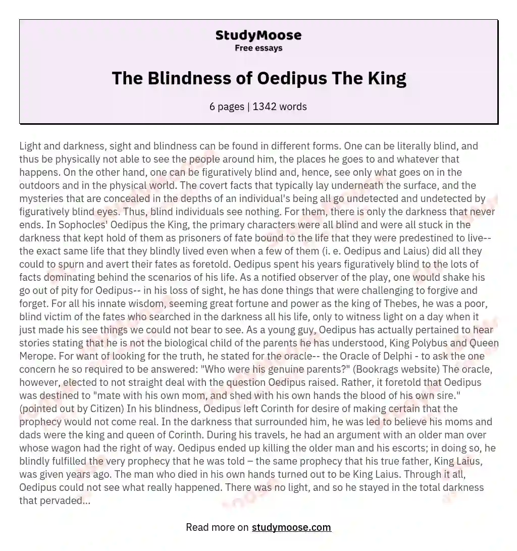The Blindness of Oedipus The King
