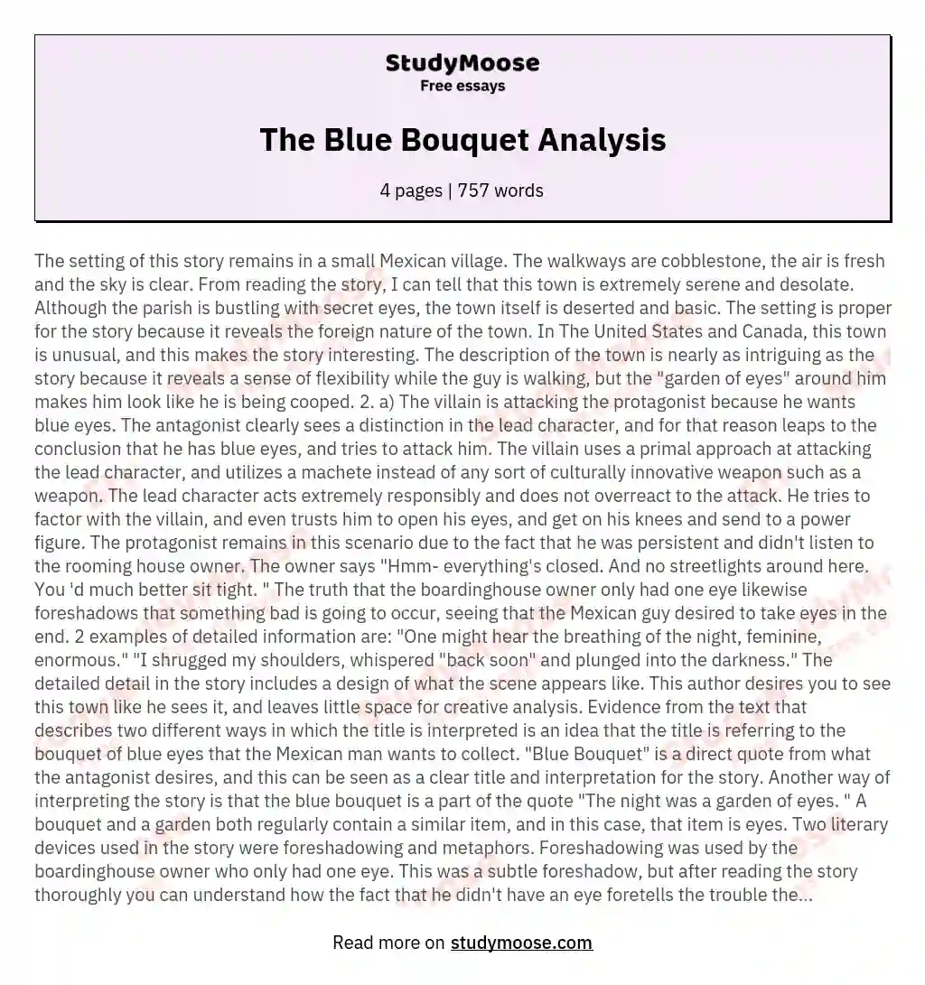 The Blue Bouquet Analysis essay