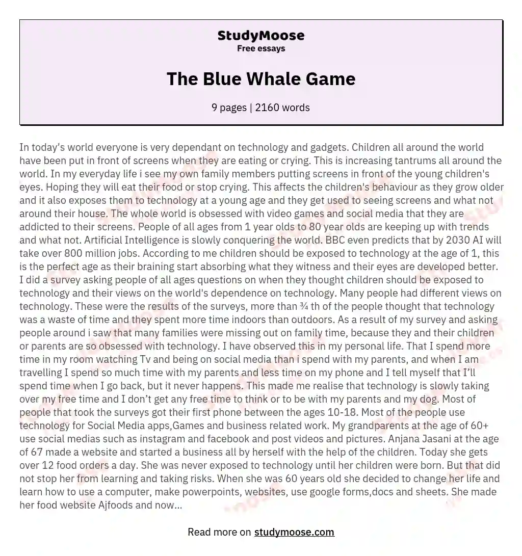 The Blue Whale Game essay
