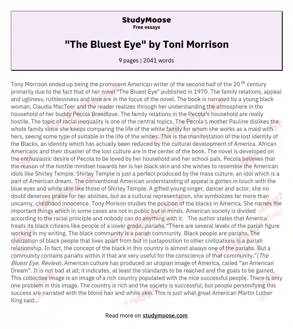 "The Bluest Eye" by Toni Morrison