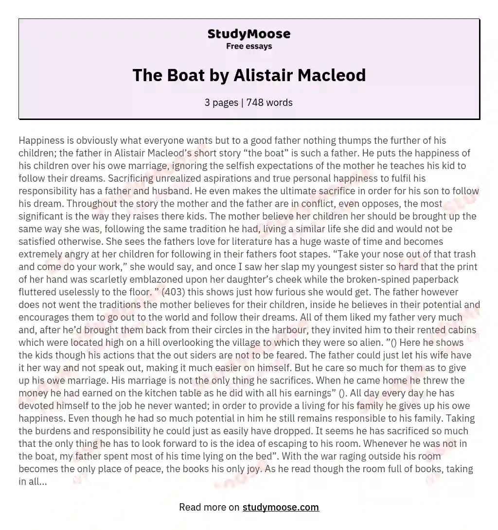 The Boat by Alistair Macleod essay