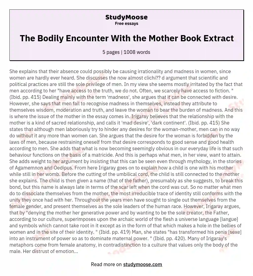 The Bodily Encounter With the Mother Book Extract essay