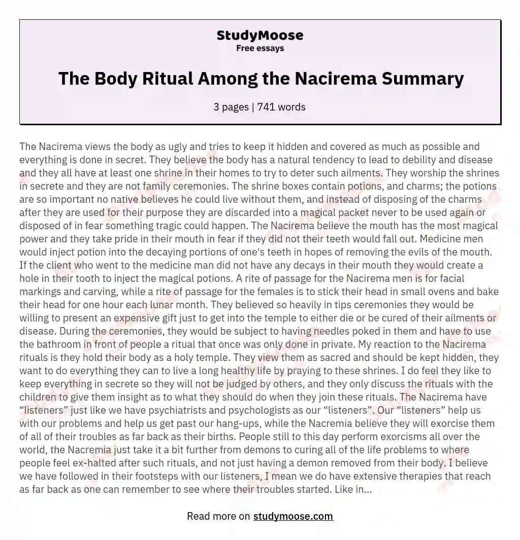 The Body Ritual Among the Nacirema Summary essay