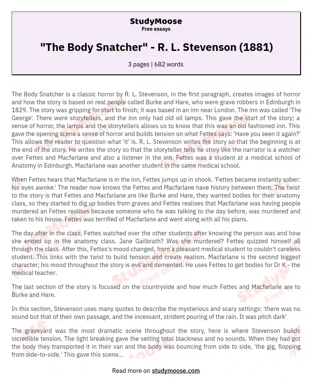 "The Body Snatcher" - R. L. Stevenson (1881) essay