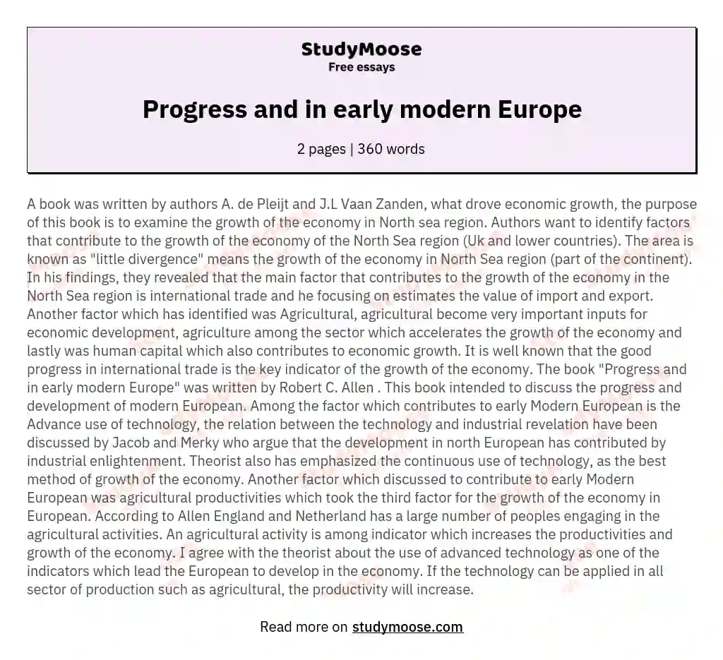 Progress and in early modern Europe essay