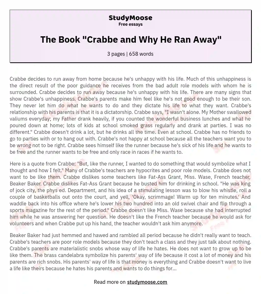 The Book "Crabbe and Why He Ran Away"