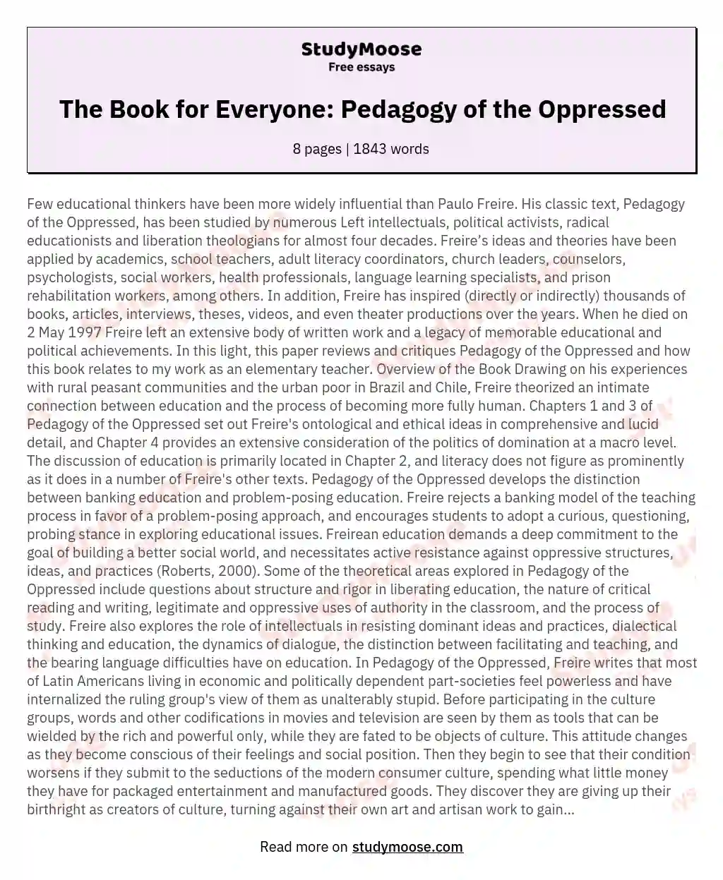 The Book for Everyone: Pedagogy of the Oppressed