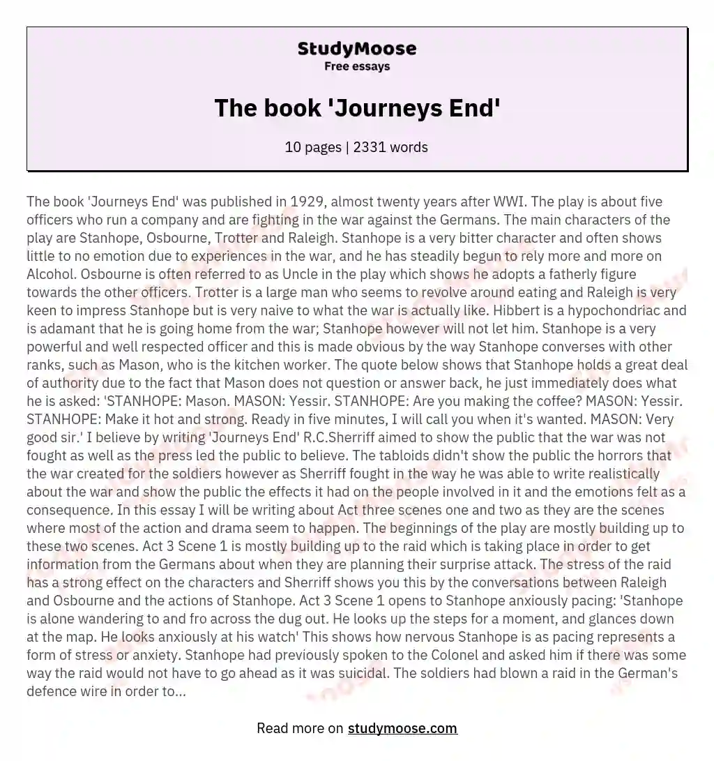The book 'Journeys End' essay