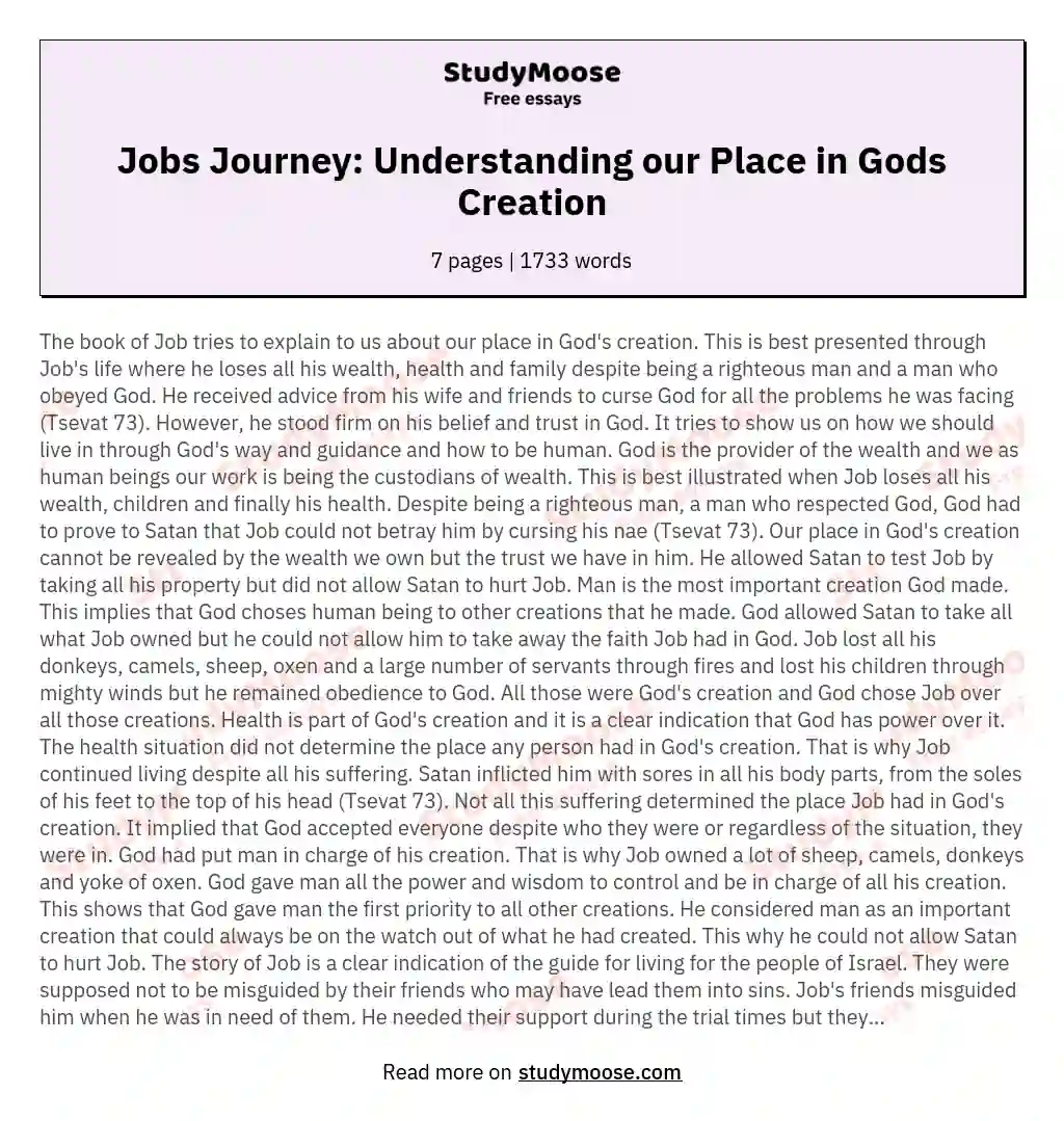 Jobs Journey: Understanding our Place in Gods Creation