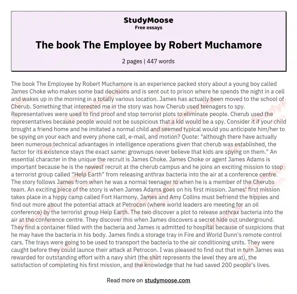 The book The Employee by Robert Muchamore essay