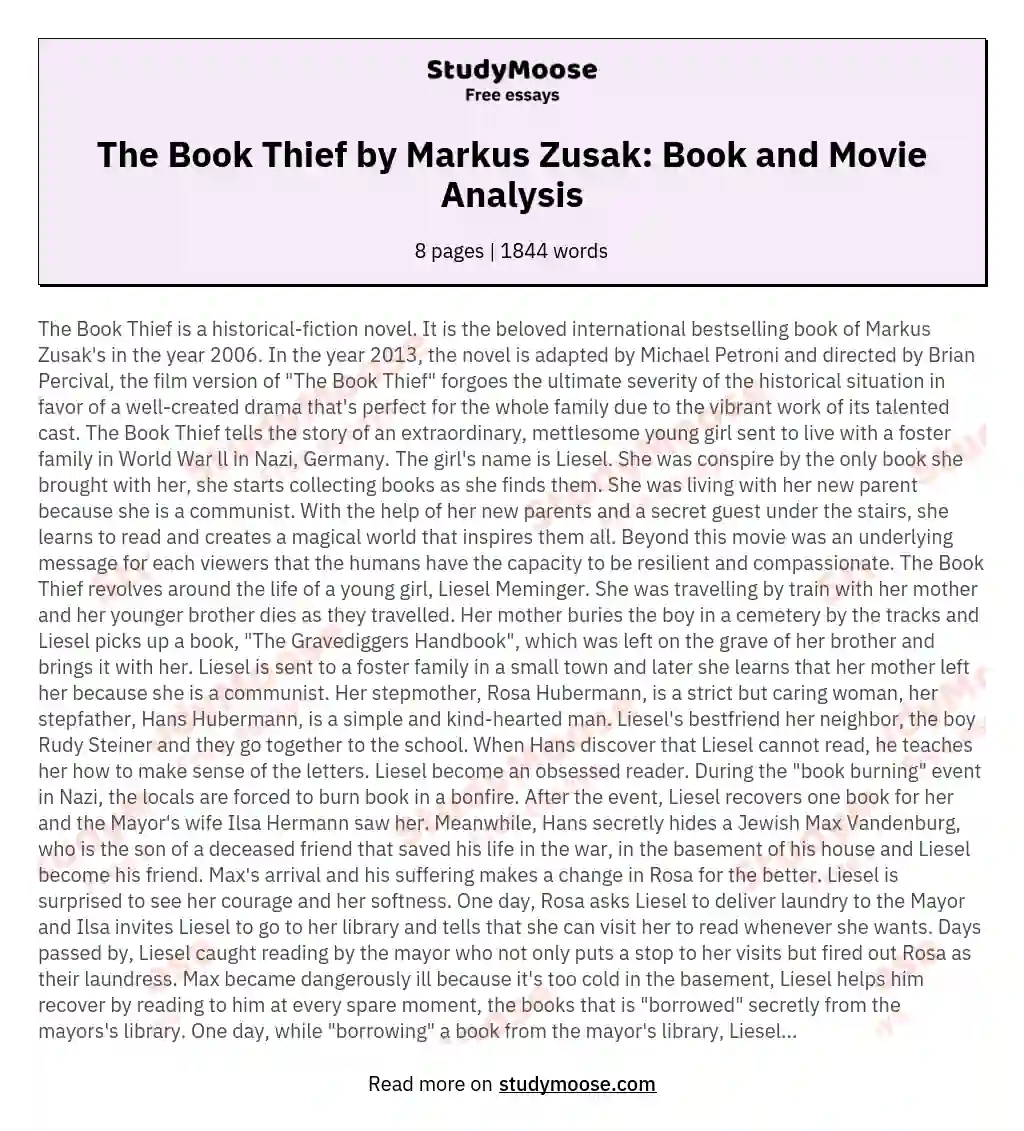 The Book Thief by Markus Zusak: Book and Movie Analysis