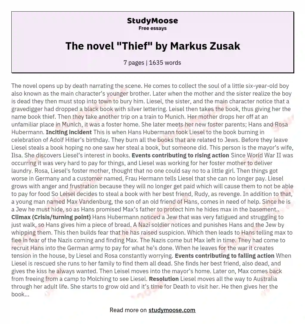 The novel "Thief" by Markus Zusak essay