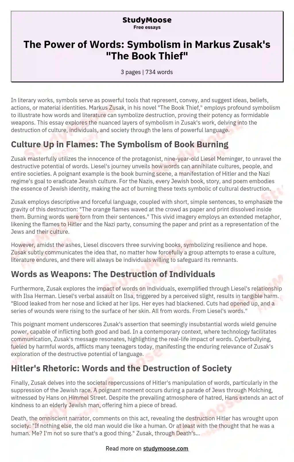 the book thief essay the power of words