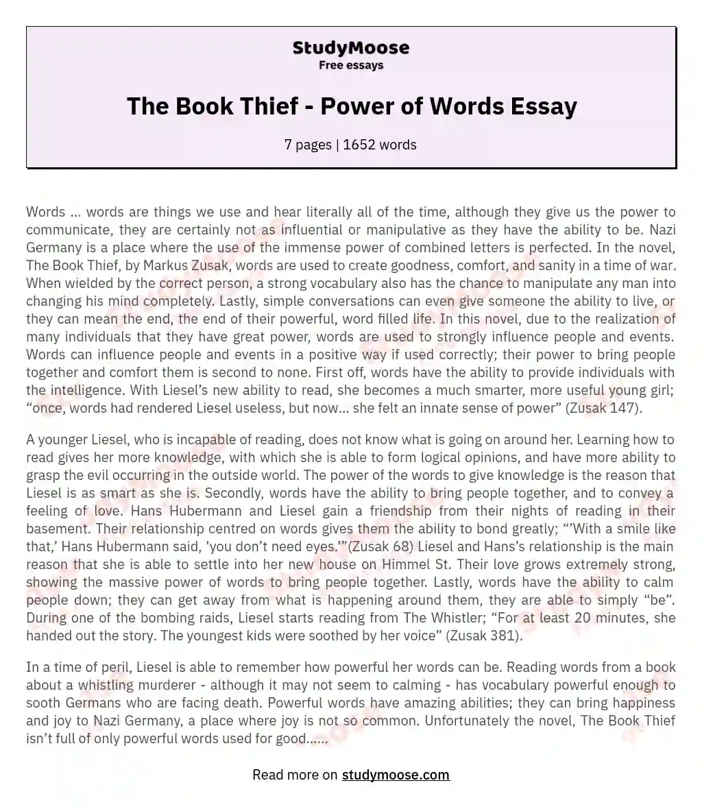 The Book Thief - Power of Words Essay
