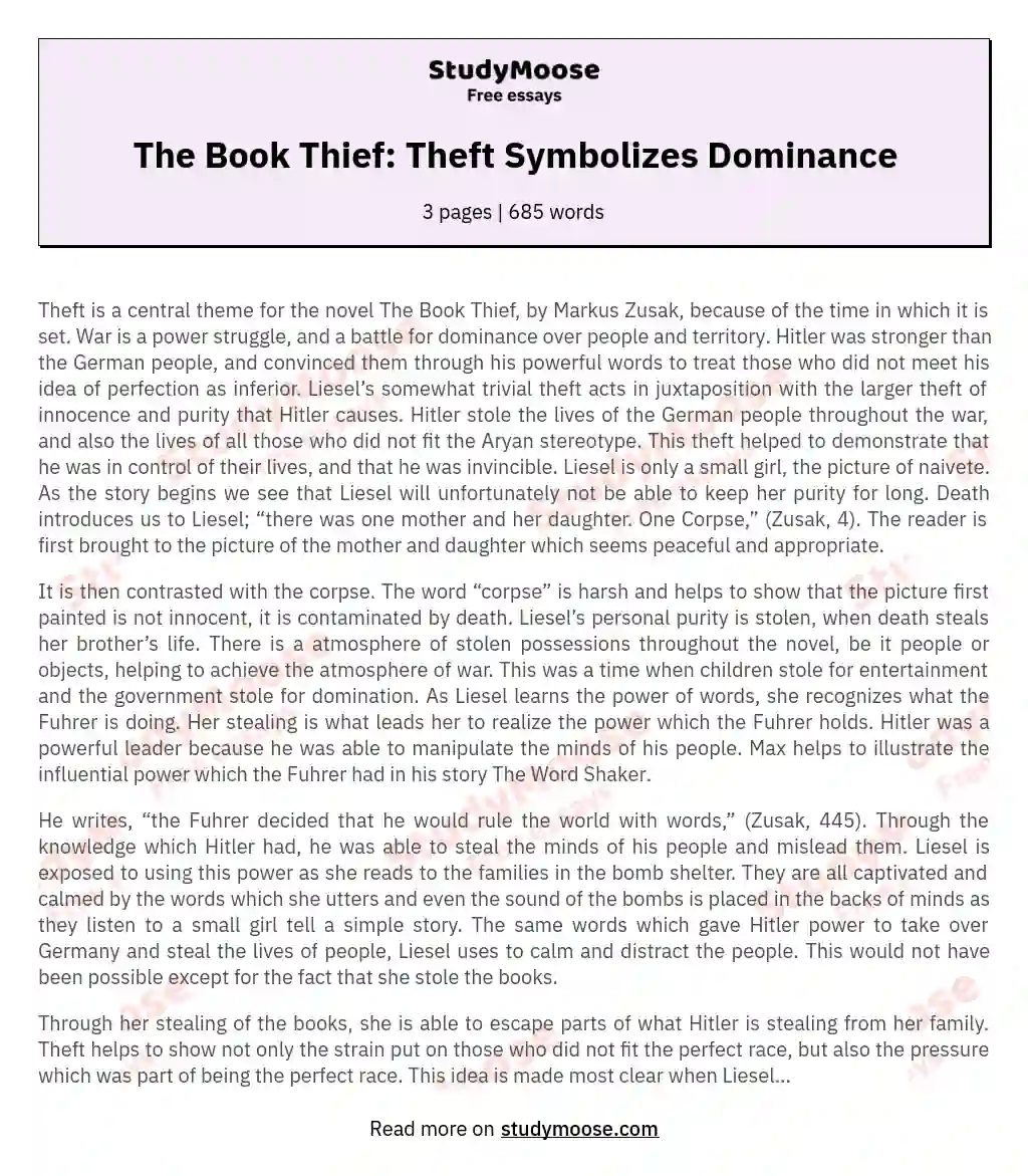 The Book Thief: Theft Symbolizes Dominance essay