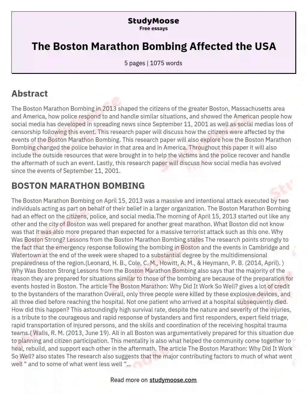 The Boston Marathon Bombing Affected the USA essay