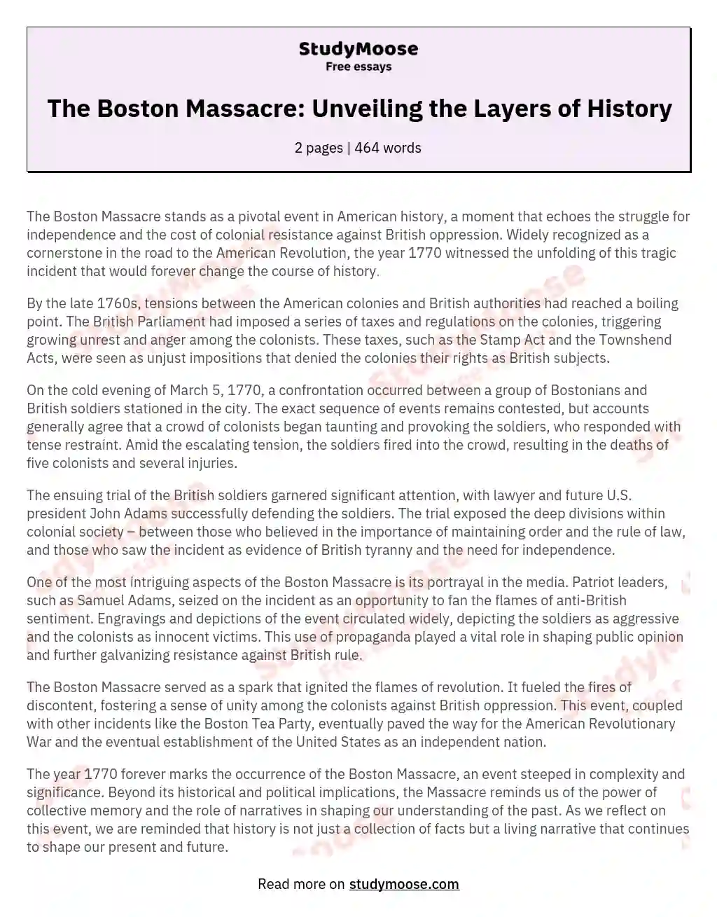 The Boston Massacre: Unveiling the Layers of History essay