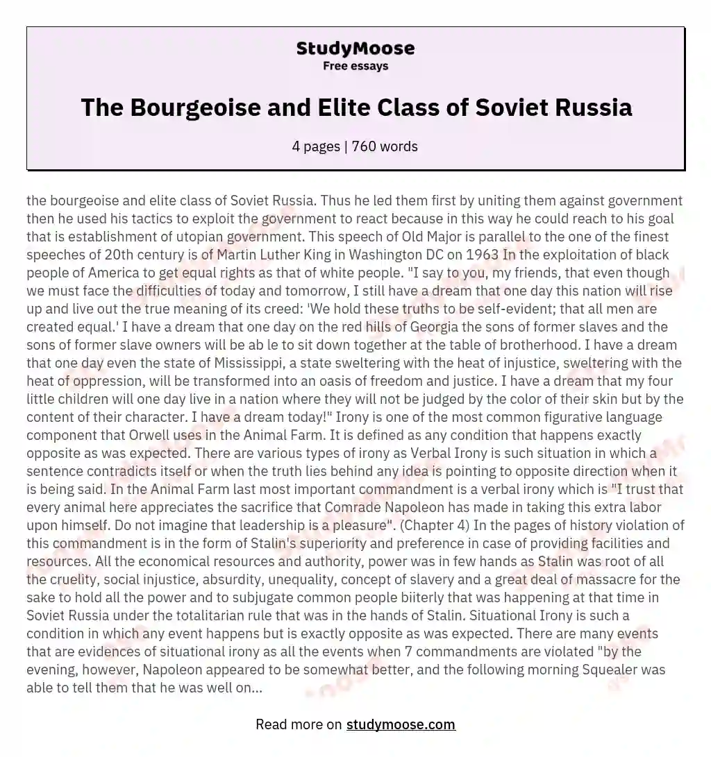 The Bourgeoise and Elite Class of Soviet Russia essay