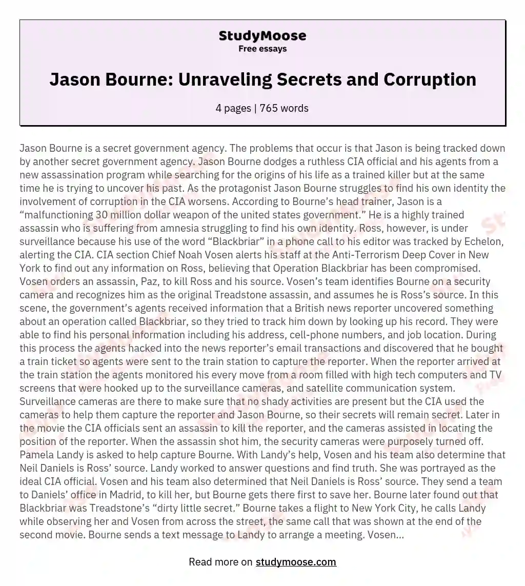 Jason Bourne: Unraveling Secrets and Corruption essay