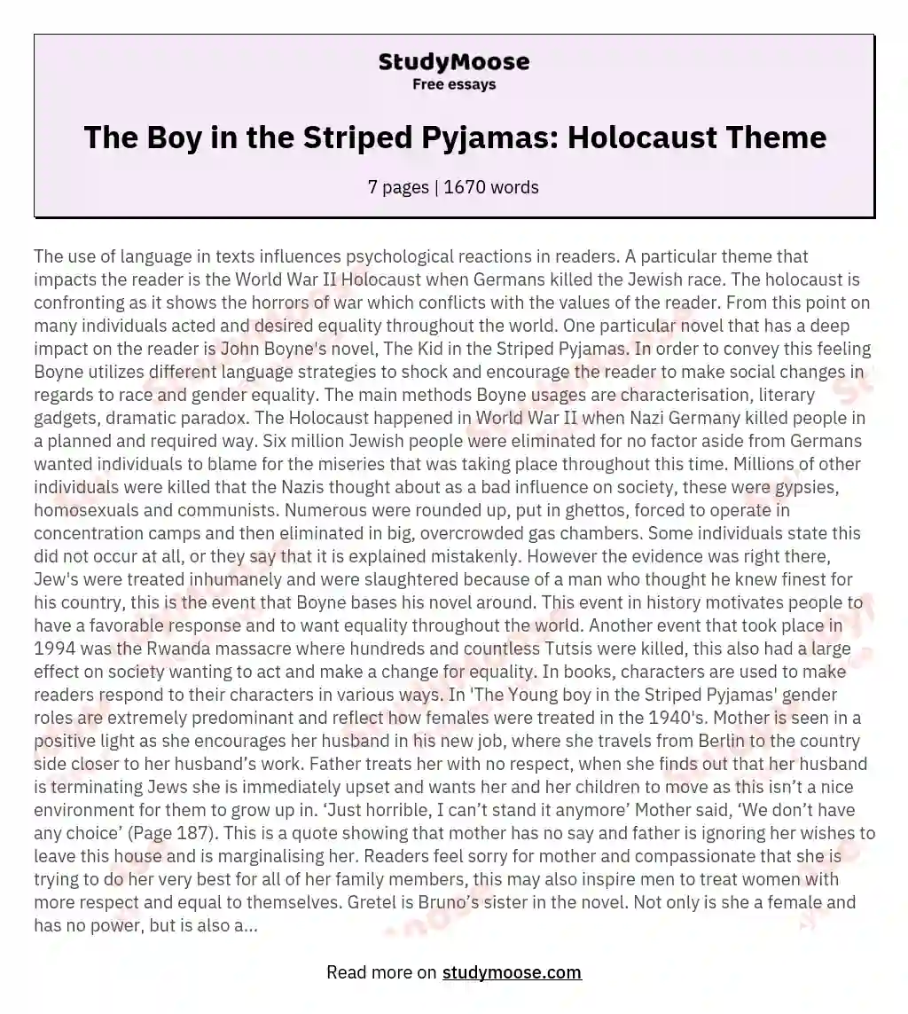 The Boy in the Striped Pyjamas: Holocaust Theme
