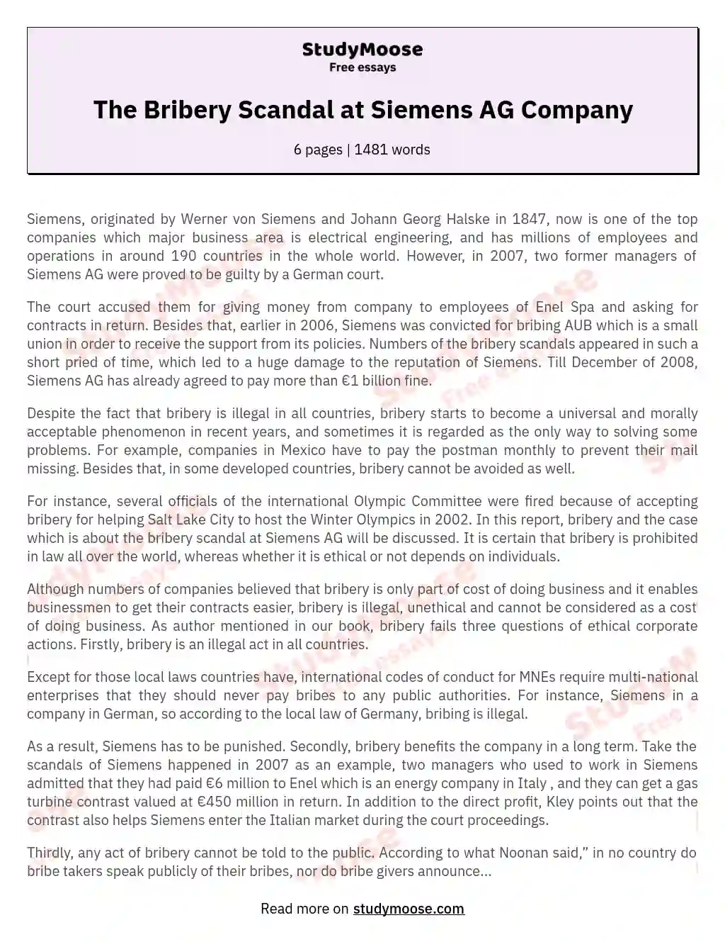 Ethical Implications of Bribery Scandals at Siemens essay