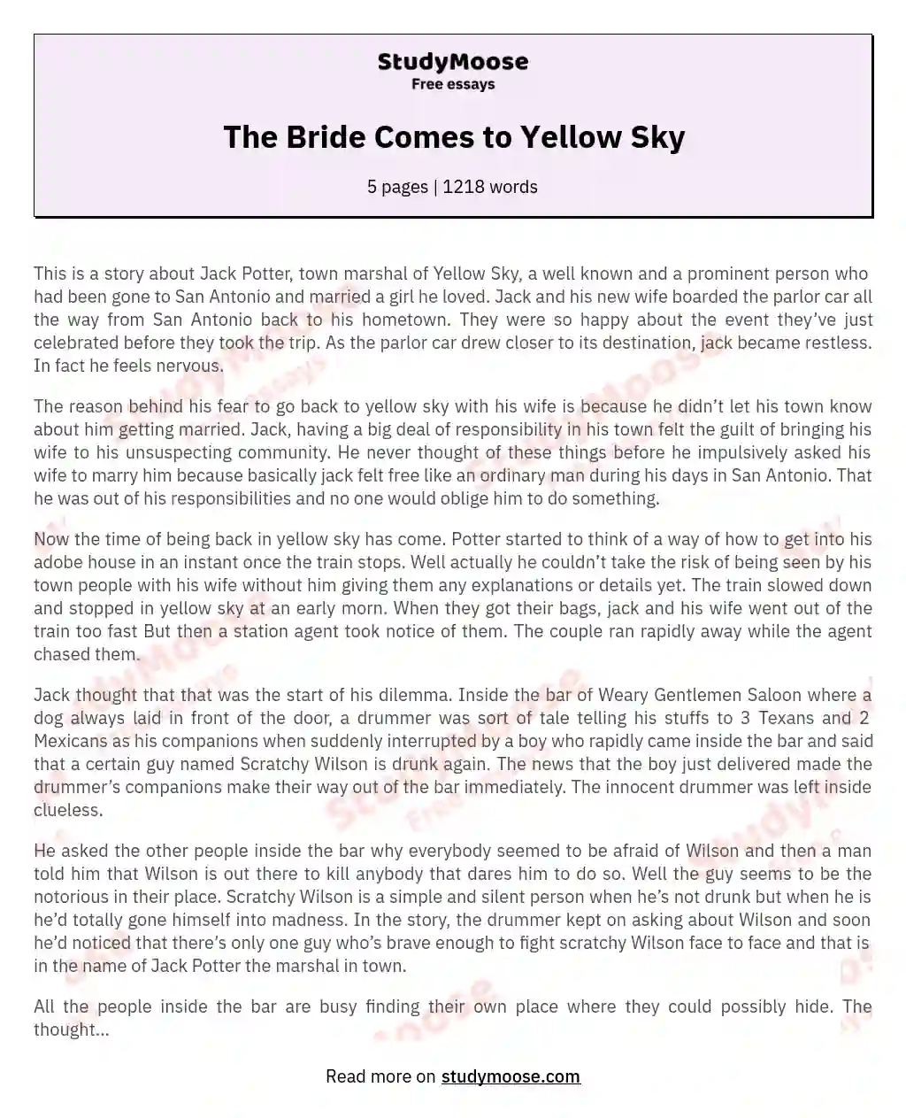 The Bride Comes to Yellow Sky essay
